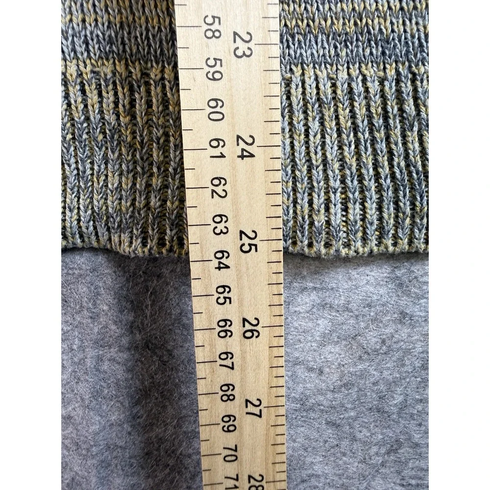 Heather B Marled Cotton Open Knit Sweater XS Gray Mustard Boho Textured Pullover